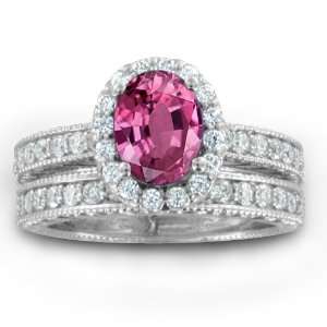 Vintage Inspired Natural Pink Sapphire Diamond Engagement Wedding Ring 