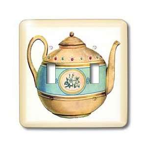  Florene Vintage   Turquoise n Peach Vintage Teapot   Light 