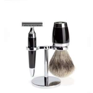  Stylo   Shaving Set, Fine Badger, High grade Resin Black 