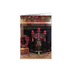  Warm Christmas Wishes, fireplace, candlestand, wreath Card 