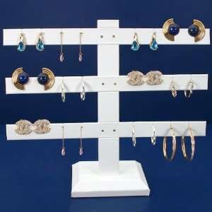  12 Pair White Leather Earring 3 T Bar Display Stand