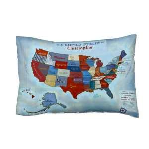  Kidlandia World Maps Pillowcase, USA Blue Patchwork
