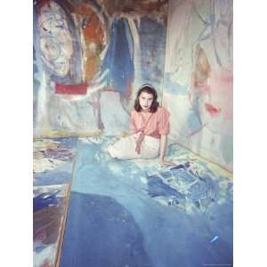 Painter Helen Frankenthaler Sitting Amidst Her Art in Her Studio 