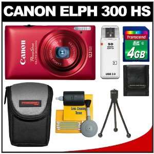  Canon PowerShot 300 HS Digital Elph Camera (Red) with 4GB 