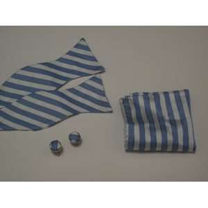  Bow tie cufflink & pocket square matching set (Light blue 