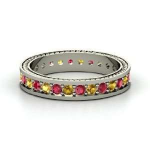  Anisha Ring, 14K White Gold Ring with Ruby & Citrine 