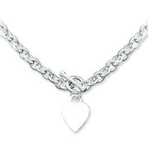  Sterling Silver Heart Fancy Link Toggle Necklace Jewelry