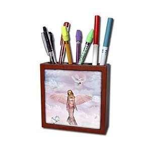 Renderly Yours Angels   Beautiful Angel With Doves   Tile Pen Holders 