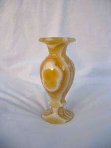 Egyptian Alabaster Stone Hand Carved Small Vase 5.75  