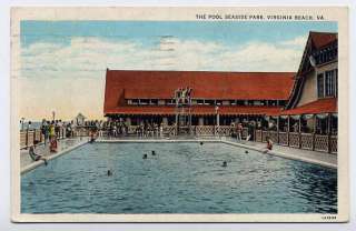 1922 VIRGINIA BEACH VA Seaside Park Pool postcard  