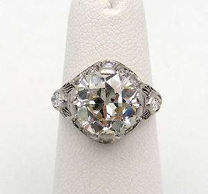 Antique Platinum Engagement Ring European Cut Diamond 2.66 Art Deco 