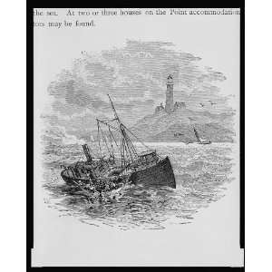   Lighthouse at Montauk Pt.; fishing trawler,1884,Birds