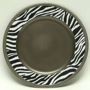 Antique Pewter Zebra Print Charger Plates  2 Piece Set  