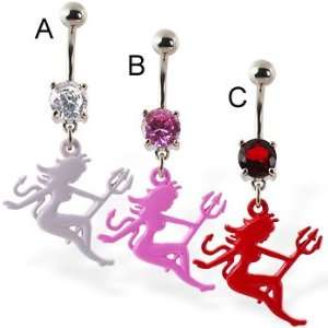  Navel ring with dangling devil woman, white   A Jewelry
