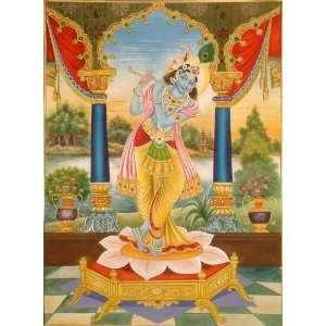  Krishna as Venugopal   Water Color Painting On Cotton 