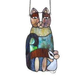  Hanging Glass Window Art Panel   Cat And Mouse