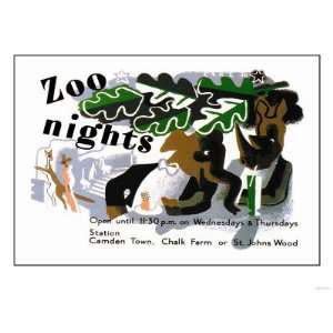  Zoo Nights Animals Giclee Poster Print, 16x12