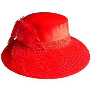  Velveteen Red Hat with Ostrich Feather 