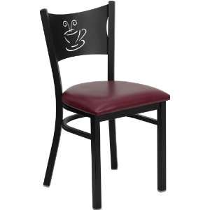  Black Coffee Back Metal Restaurant Chair with Burgundy 