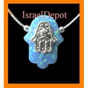  Silver Necklace Blue Opal Hamsa Amulet Protection Inlaid 