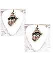 SOLID WHITE GUITAR PICK w ROLLING STONES CHARM EARRINGS