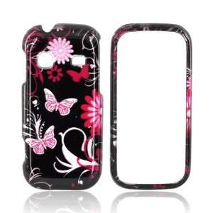  Pink Flowers & Butterflies on Black Hard Plastic Case Snap 