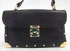 DESIGNER Black Textured Leather Buckle Shoulder Handbag  