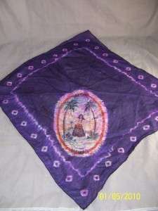Vintage Hawaii Aloha Hula Dancer Purple Silk Scarf  