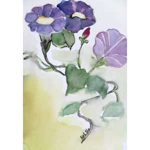   Watercolor Painting Small Purple Flower Artwork, Matted to 8x10