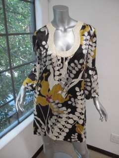 Trina Turk Multi Color Floral Print/White Sequin Collar Long Sleeve 