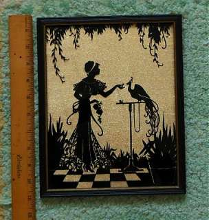 ART DECO VINTAGE REVERSE PAINTING ON GLASS SILHOUETTE  