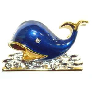  Blue Enamel Whale on Water Pin Jewelry