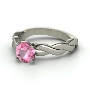  Ariadne Ring, Round Pink Tourmaline 14K White Gold Ring 