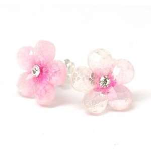  925 Silver 14mm Pink Crystal Flower Earrings by TOC Size 0 