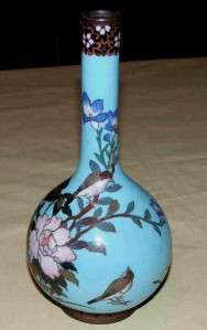 Antique Japanese Cloisonne Vase Bird Flower  