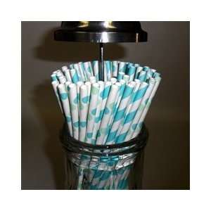  Paper Drinking Straws   Aqua and Green Stripes (pkg of 25 