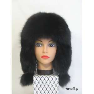  Black Fox Bomber Trooper Winter Fur Hat, VERY WARM 