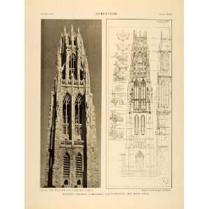 1921 Print Yale University Harkness Tower Image Blueprint Architecture 