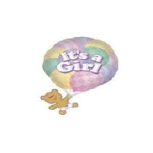  28 Bear With Balloons Its A Girl B114   Mylar Balloon 