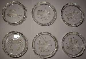 VAL ST. LAMBERT Crystal Set of 12 Astrological Coaster  