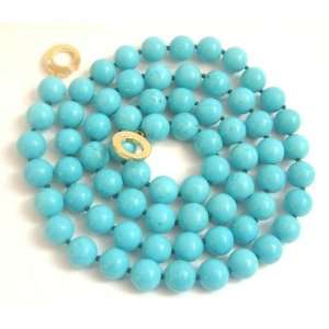  12mm 36 Long Sky Blue Turquoise Beads Necklace 9k Yellow 