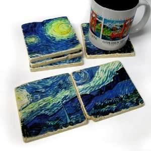  Van Goghs Starry Night Tumbled Marble Mural/Coaster Set 