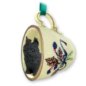   Griffon Green Holiday Tea Cup Dog Ornament   Black