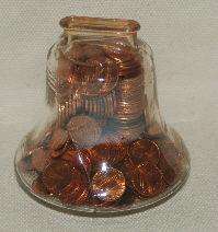 VINTAGE LIBERTY BELL STILL BANK FILLED W/ 1981 PENNIES  