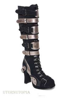 Knee high boots with adjustable straps, laces and zipper for an easy 