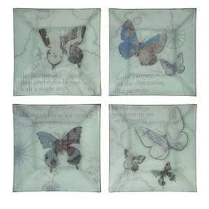  Set of 4 Inspirational Journey Butterfly Map Square Serving Plates 