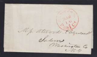 USA 1853 STAMPLESS FOLDED LETTER NEW YORK TO SALEM  