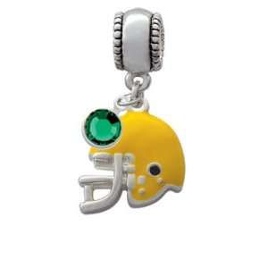 Small Yellow Football Helmet European Charm Bead Hanger with Emerald 