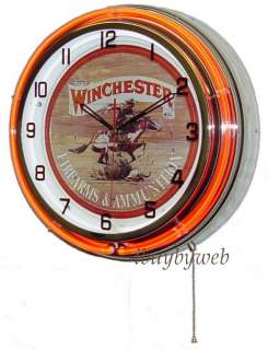 18 Winchester Guns Double Neon Retro Wall Clock Metal  