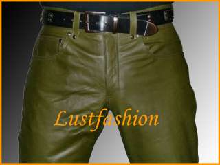 men s leather pants green olive leather trousers NÈW 30 31 32 33 34 